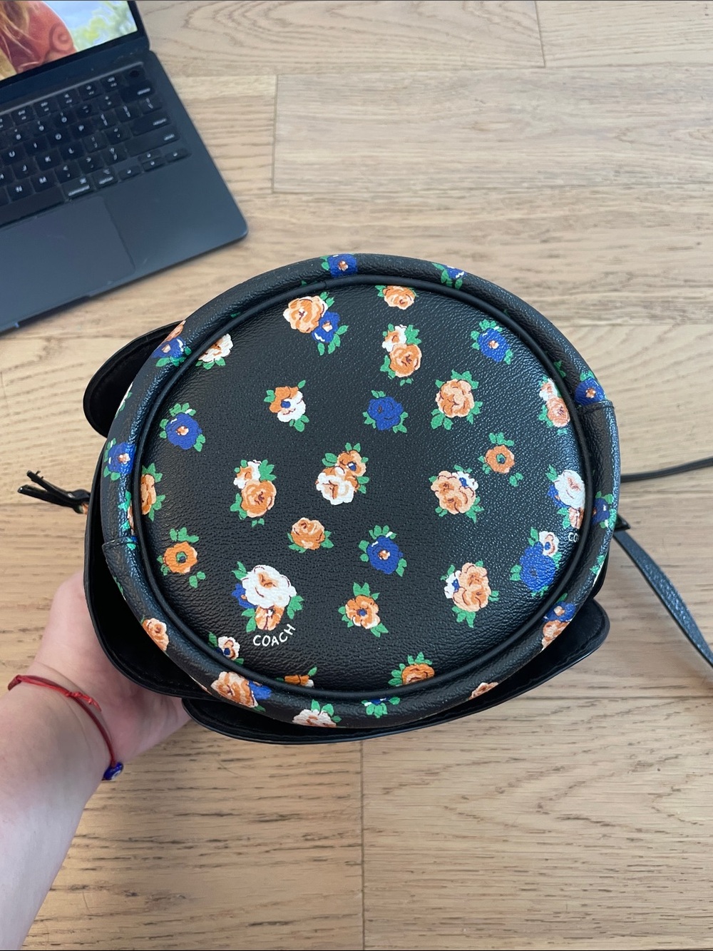 Coach Black Pebbled Leather Floral Bucket Crossbody Bag - Picture 6 of 11
